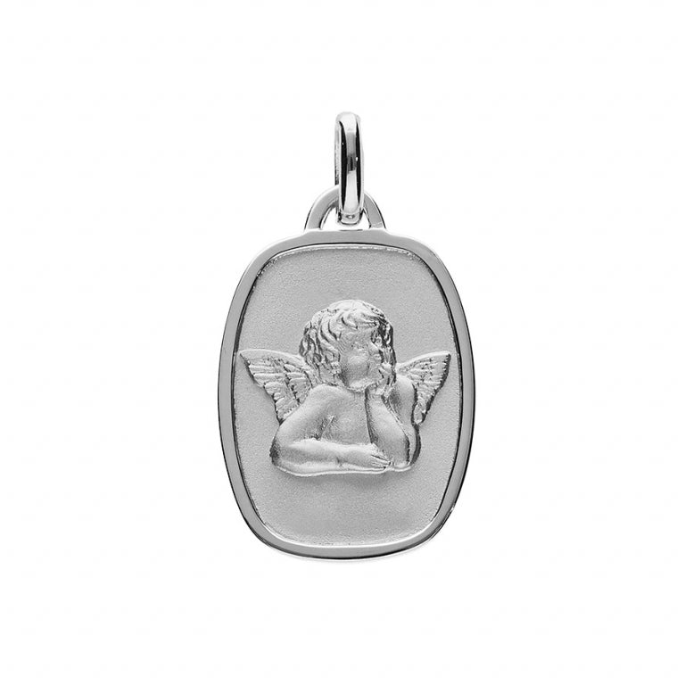 Médaille Ange Rectangle Argent – Élégance et Symbolisme