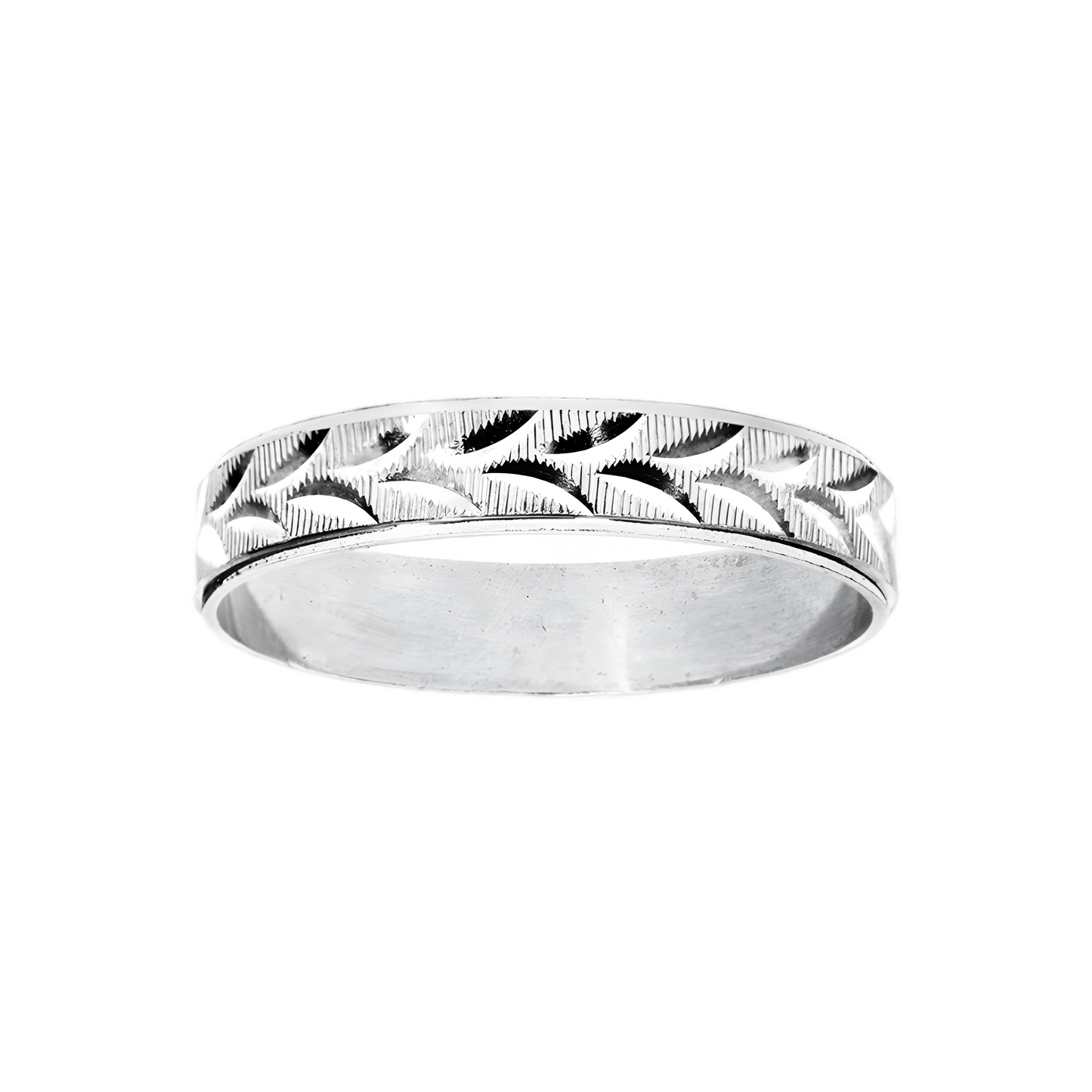 Alliance Argent Rhodié 925/1000e – Ruban Motif Diamanté Epis 4 mm