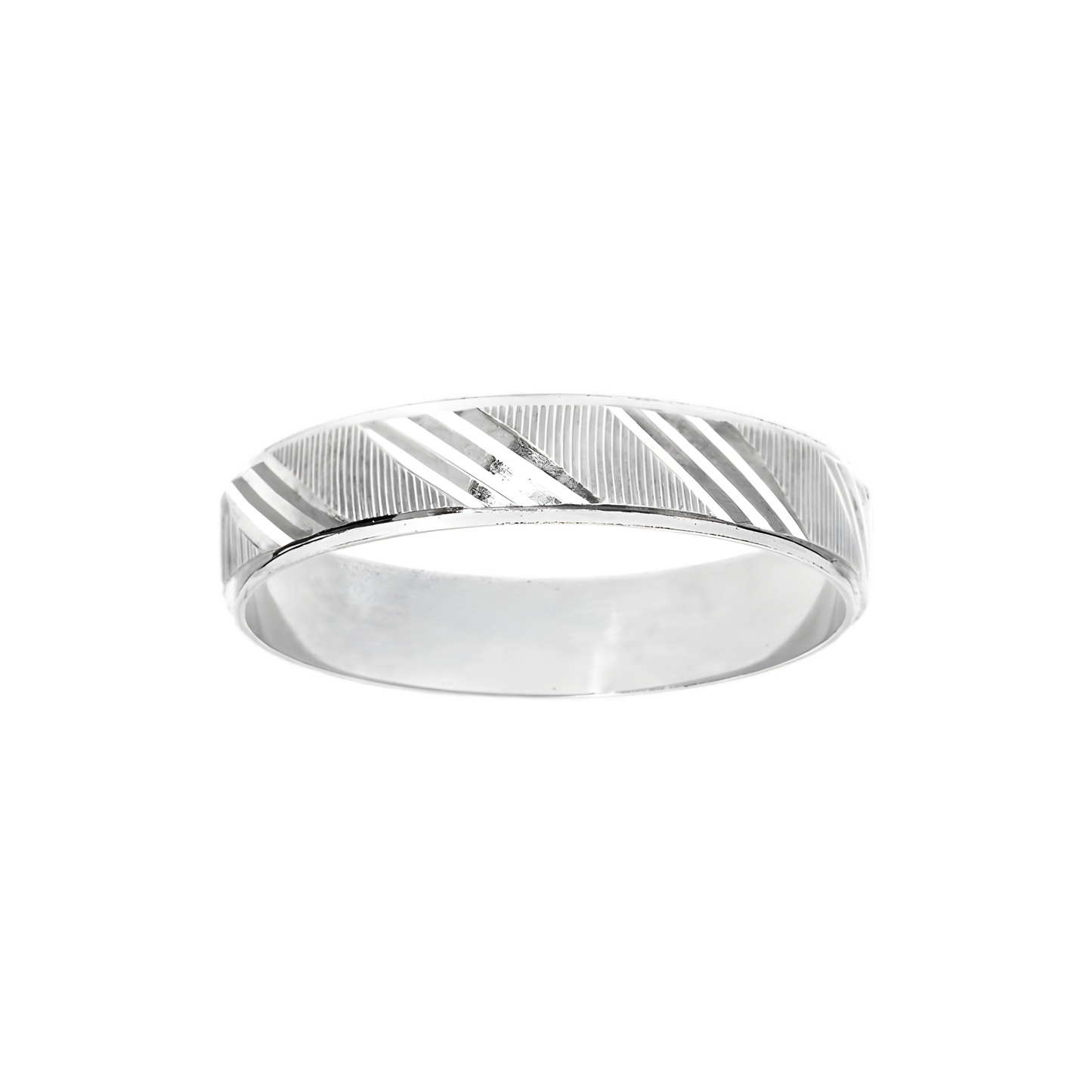Alliance Argent Rhodié 925/1000e – Ruban Motif Diamanté Striée 4 mm