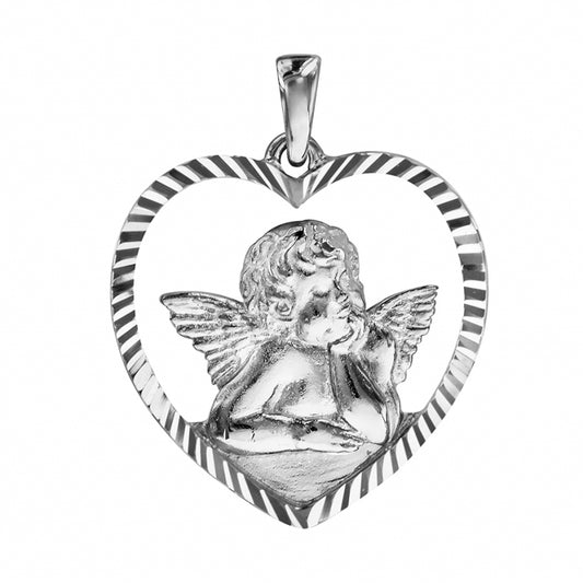 Médaille Ange Cœur Argent Diamanté