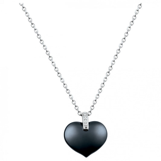 COLL.ARGT.COEUR CERAM.NOIRE ET 6 OZ 42+3CM