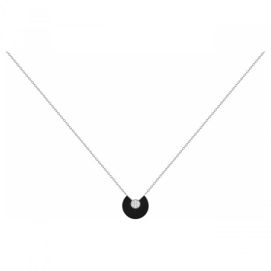 COLLIER ARGENT ET DISQUE CERAM.NOIRE ET OZ-42+3CM