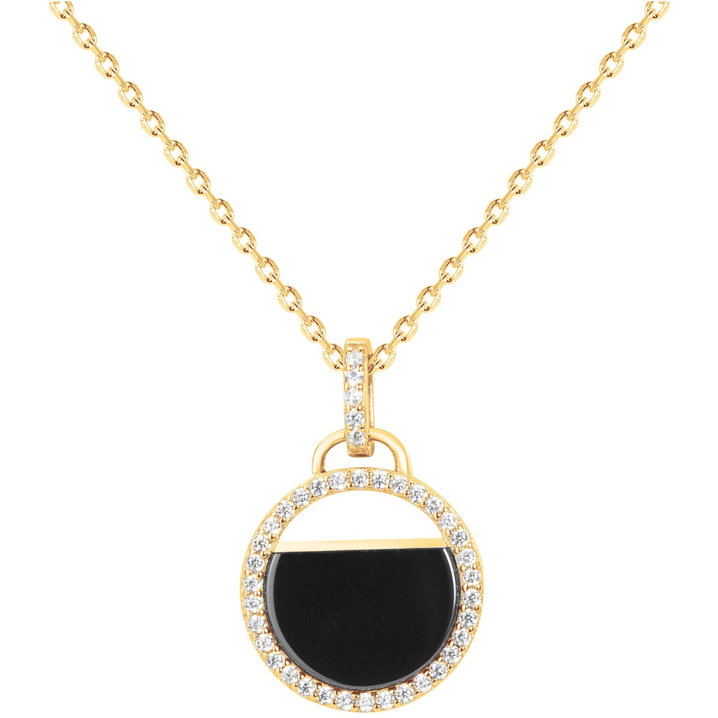 Collier Plaqué Or Femme Pendentif Cercle en Céramique Noire