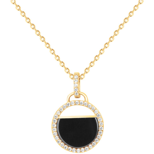 Collier Plaqué Or Femme Pendentif Cercle en Céramique Noire