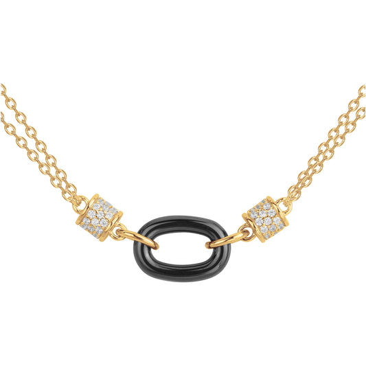 Collier Plaqué Or Femme Céramique Noire Oval