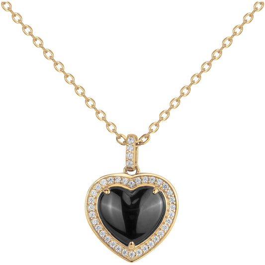 Collier Plaqué Or Femme Cœur Noir en Céramique