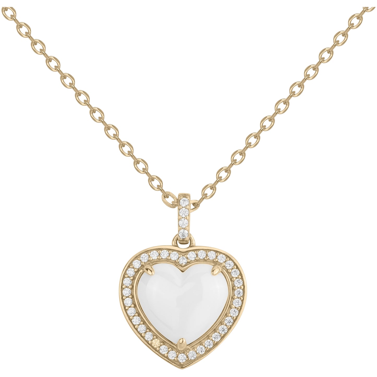 Collier Plaqué Or Femme Cœur Céramique Blanche