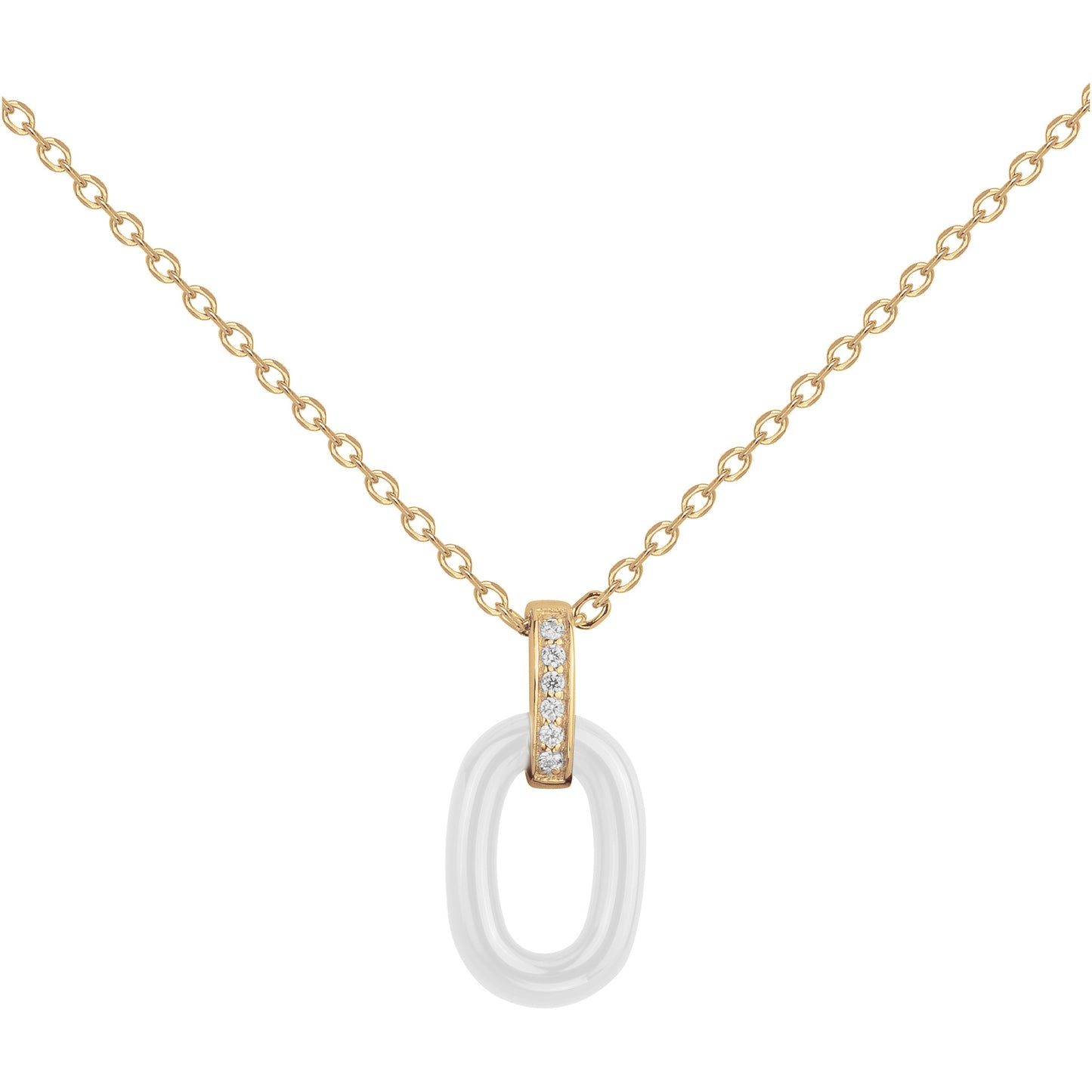 COLLIER PLAQUE OR 3 MICRONS CERAM.BLANC ET 6 OZ 42+3CM