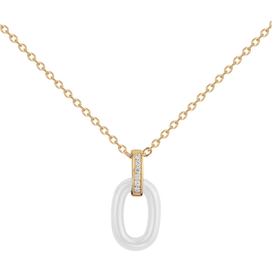 COLLIER PLAQUE OR 3 MICRONS CERAM.BLANC ET 6 OZ 42+3CM