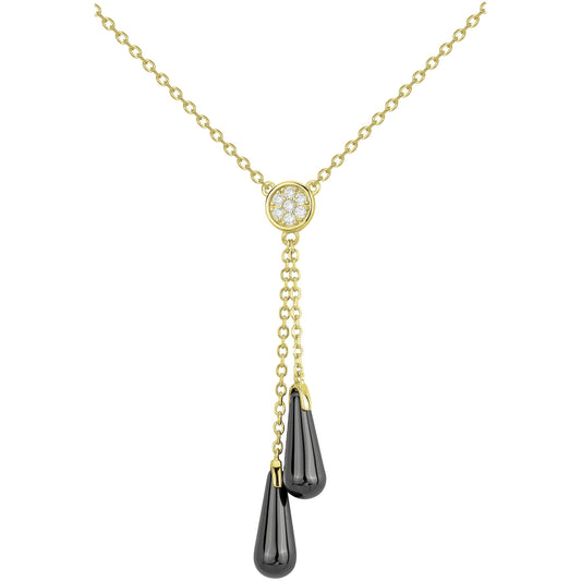 Collier Plaqué Or Phebus Céramique Noire et Oxydes
