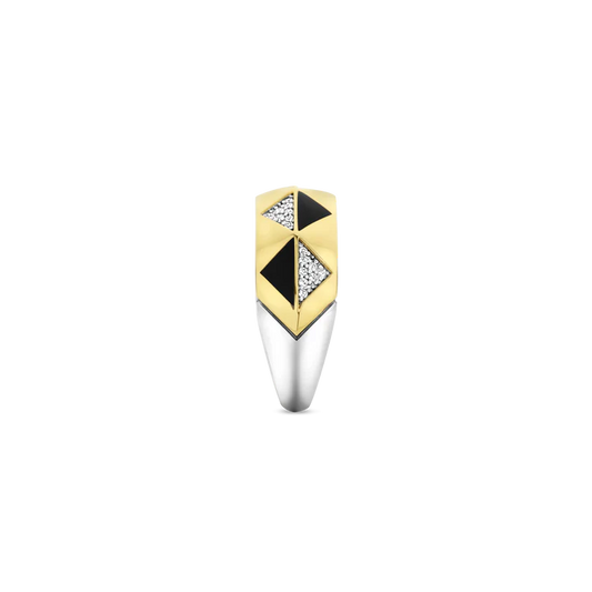 Bague TI SENTO Argent Doré 925 avec Pierre Noire et Oxyde de Zirconium