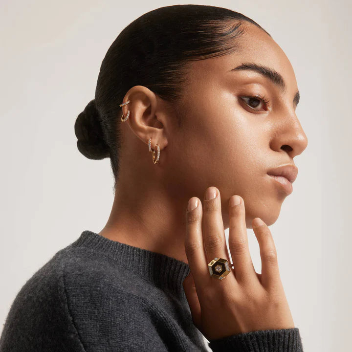 Bague TI SENTO Argent Doré 925 avec Pierre Noire et Zircon