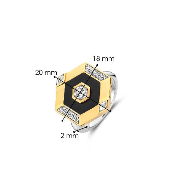 Bague TI SENTO Argent Doré 925 avec Pierre Noire et Zircon