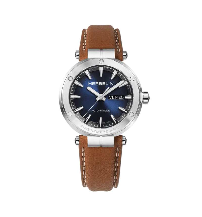 Montre Herbelin Newport Automatique Bleu & Cuir Camel
