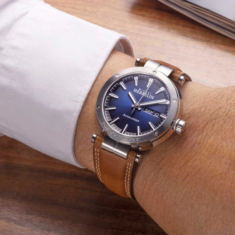 Montre Herbelin Newport Automatique Bleu & Cuir Camel