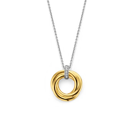 Collier TI SENTO Plaqué Or Jaune avec Pendentif Cercle et Zircon