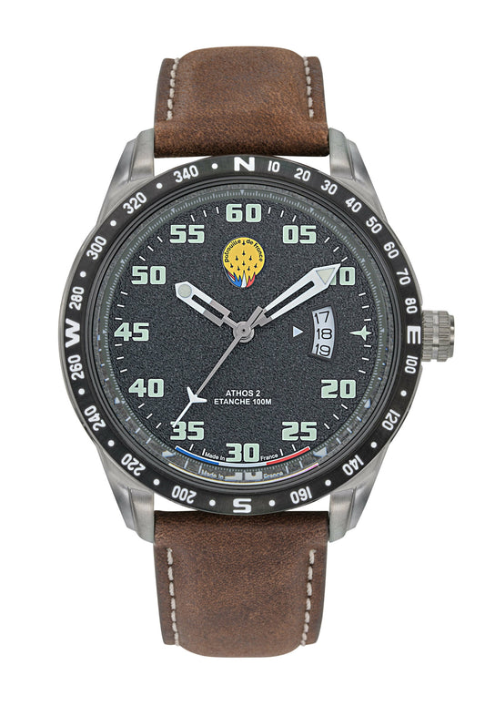 Montre Patrouille de France Athos2 - Cadran Noir &amp; Bracelet Cuir Marron A2-100ID-668125
