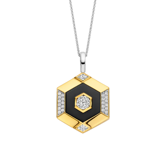 Pendentif TI SENTO Argent Doré 925 avec Pierre Noire et Zircons