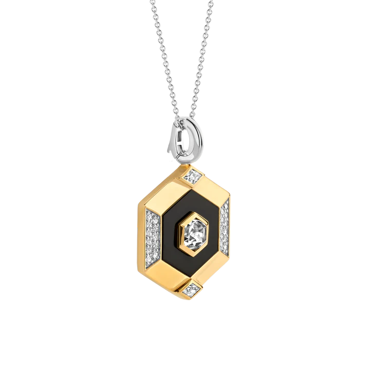 Pendentif TI SENTO Argent Doré 925 avec Pierre Noire et Zircons