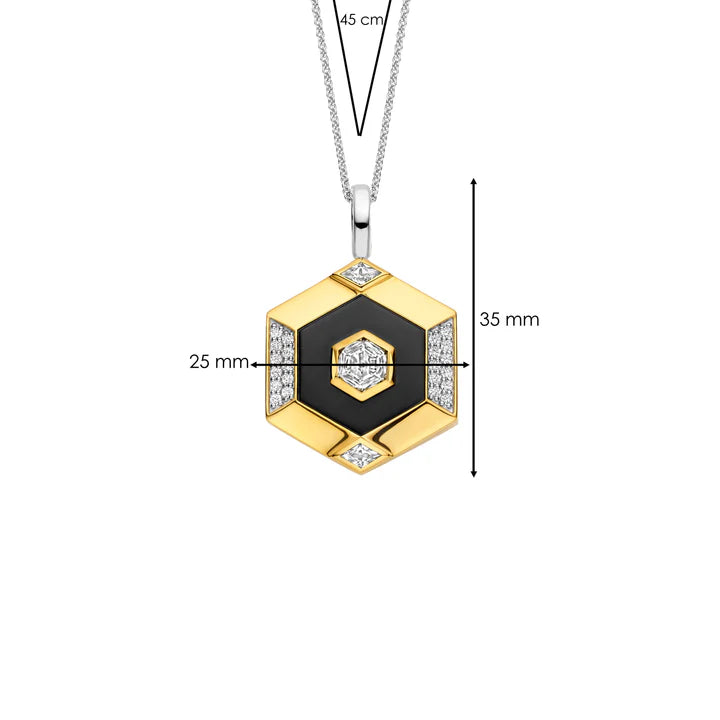 Pendentif TI SENTO Argent Doré 925 avec Pierre Noire et Zircons