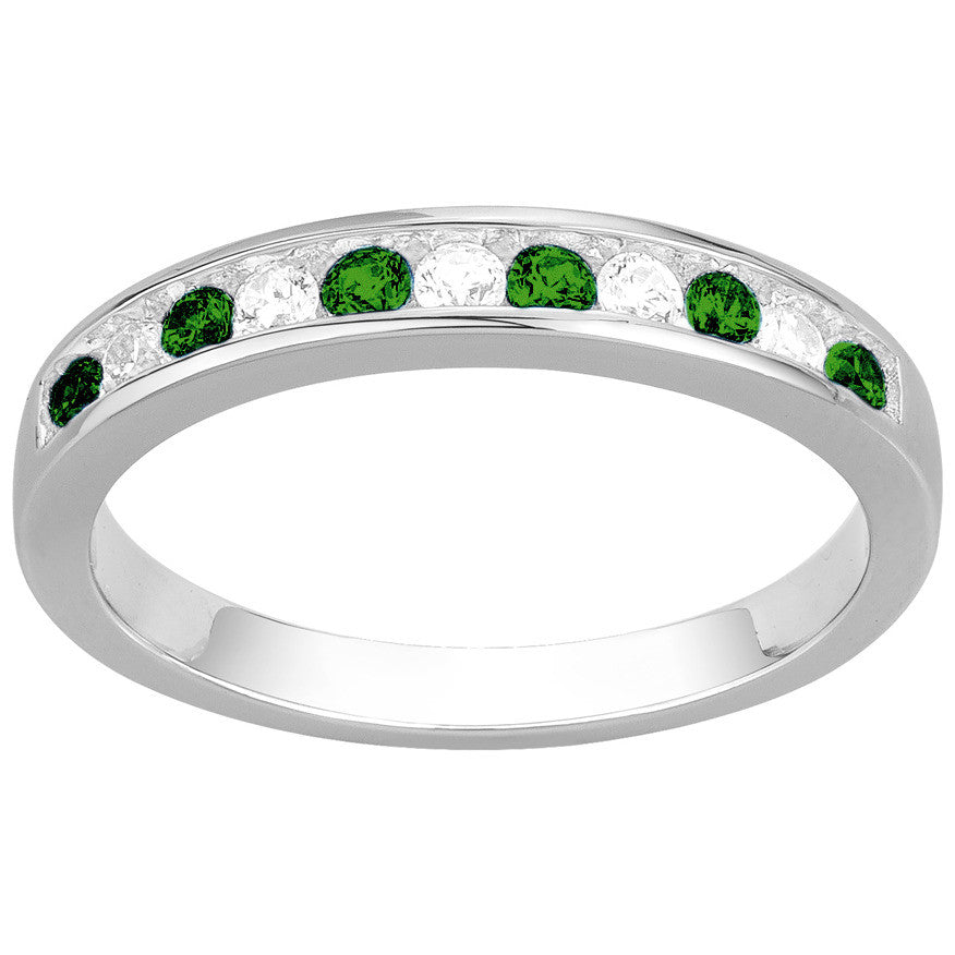 Demi-Alliance en Argent 925‰ avec Oxydes de Zirconium Verts et Blancs