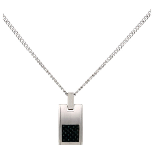 =72/0004 N COLLIER PENDENTIF ACIER/CARBONE NOIR+CHAINE ACIER 50CM