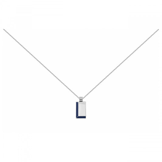 COLLIER ACIER ET LAQUE BLEUE-50+5CM