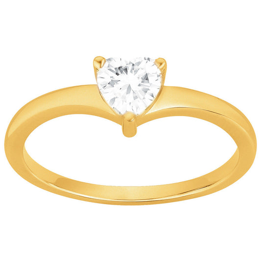 Bague Solitaire Femme en Plaqué Or et Oxyde de Zirconium Forme Cœur