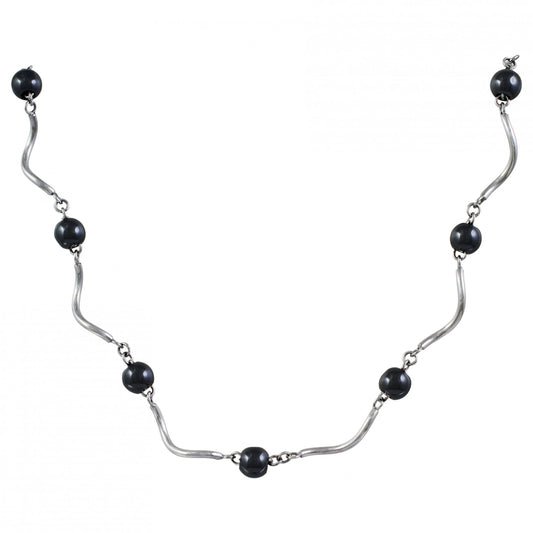 Collier Acier Ondulé Boules Céramique Noires Phebus