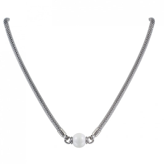 COLLIER ACIER SERPENT 1 BOULE CERAM. BLANC. 40+5CM