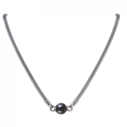 COLLIER ACIER SERPENT 1 BOULE CERAM. NOIRE 40+5CM