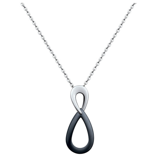 COLL.MOTIF DOUBLE GOUTTES AJOUREES ACIER ET CERAM. NOIRE 40+5cm