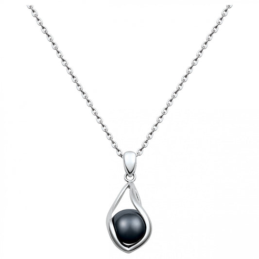 COLL. CH.PEND. MOTIF CAGE ACIER ET BOULE CERAM. NOIRE 40+5cm