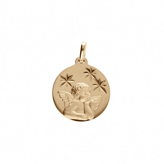 Médaille Ange Ronde Etoile Plaqué Or