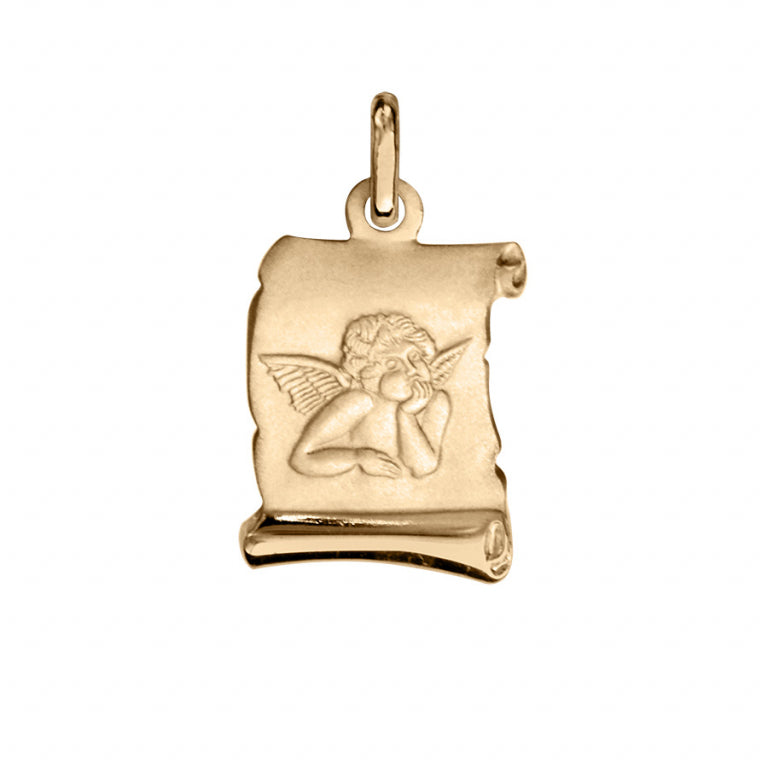 Médaille Ange Parchemin Plaqué Or – Élégance et Symbolisme