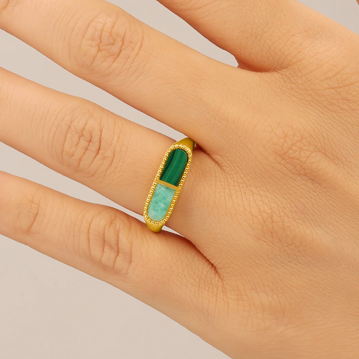 Bague Bicolore Styles Malachite, Amazonite & Argent Doré Charles Garnier