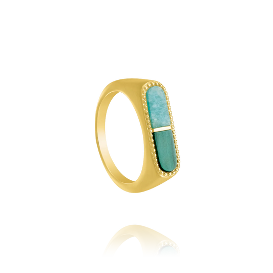 Bague Bicolore Styles Malachite, Amazonite & Argent Doré Charles Garnier