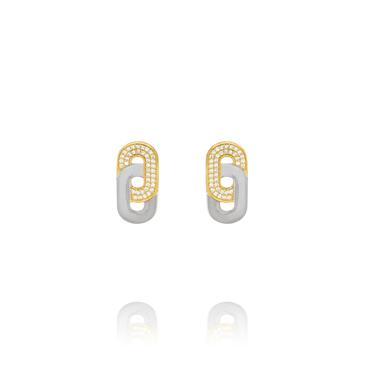 Boucles d’Oreilles deux Maillons Argent Bicolore, Oxydes de zirconium  AGF170199E