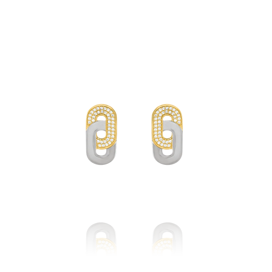 Boucles d’Oreilles deux Maillons Argent Bicolore, Oxydes de zirconium  AGF170199E