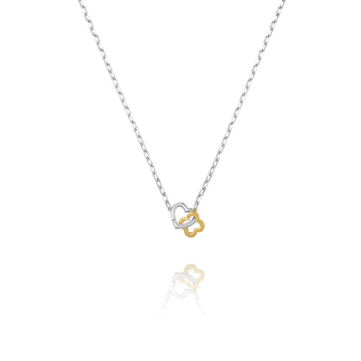 Collier Passion Bicolore Cœur & Trèfle Argent Bicolore