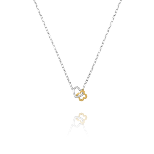 Collier Passion Bicolore Cœur & Trèfle Argent Bicolore