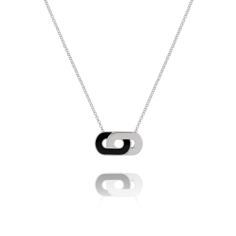 Collier Maillons Bicolores Styles Argent & Agate Noire