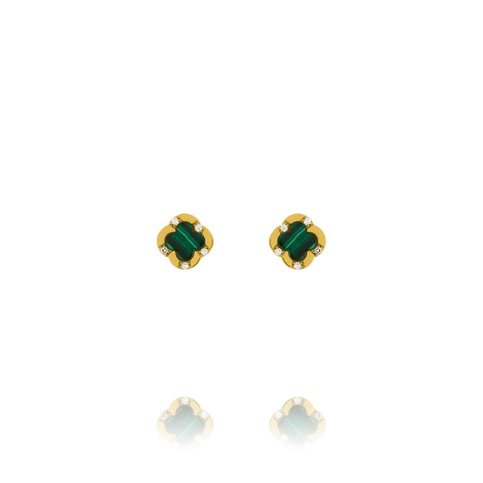Boucles d’Oreilles Trèfle Malachite Argent doré, Malachite, Oxydes de zirconium  AGF170236E