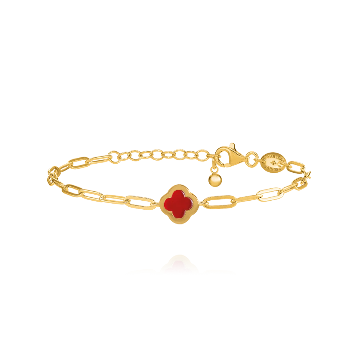 Bracelet Trèfle Agate Rouge Légende Argent Doré & Agate Rouge