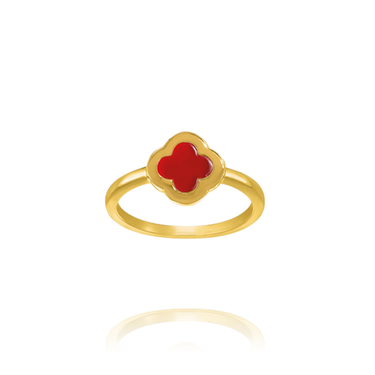 Bague Trèfle en Agate Rouge et Argent Doré AGF170249R