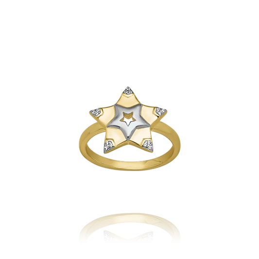 Bague Étoile en Argent Doré et Zirconium AGF170267Rc