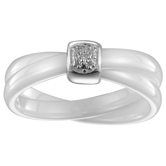 BAG. ARGENT, DBLE ANNEAU CER.BLANC LISSE 1 DT 0.005CT