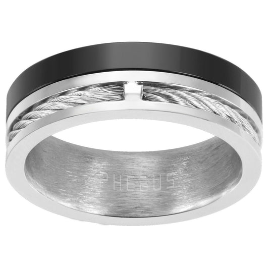 BAGUE ACIER/CERAM NOIR/ FIL TORSADE - Bijouterie Cordier