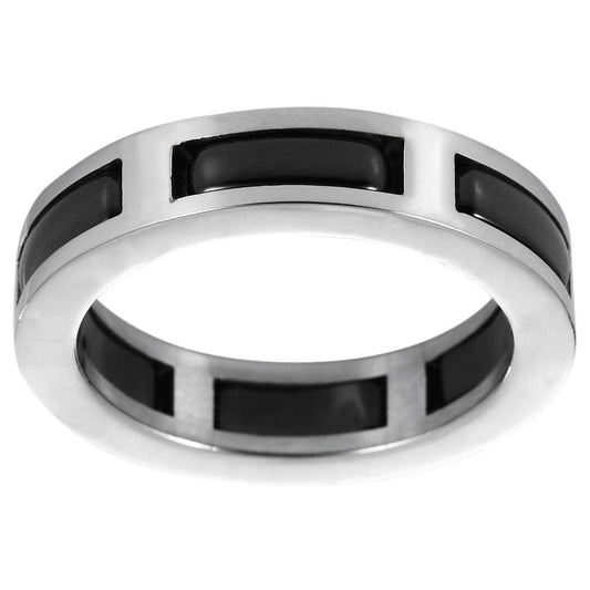 BAGUE ACIER 1RANG CERAMIQUE NOIRE - Bijouterie Cordier
