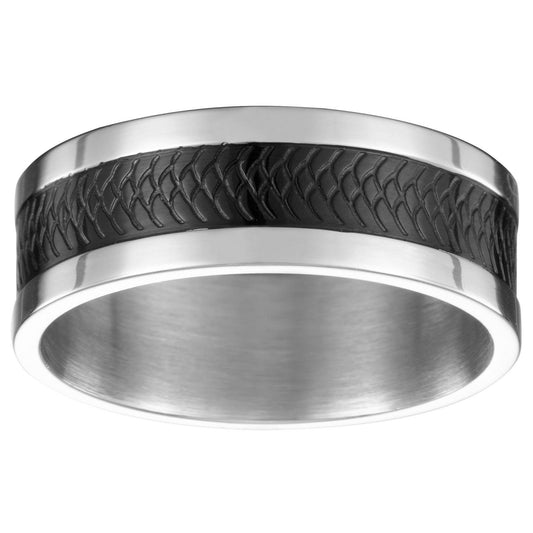 BAGUE ACIER BRILLANT CENTRE IP NOIR EFFET CUIR - Bijouterie Cordier